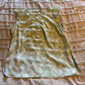 Mint Green Bird-Print Flutter Sleeve Dress